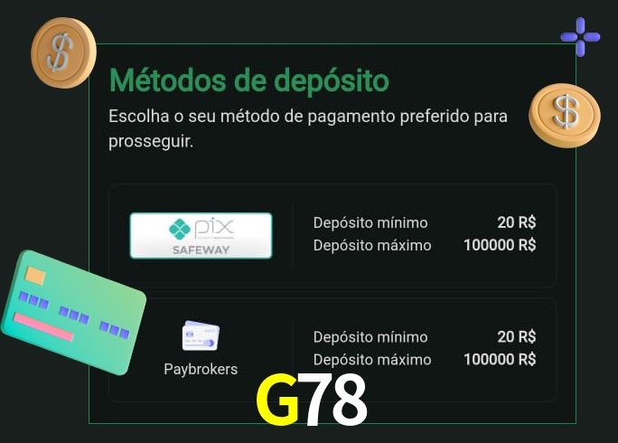 O cassino G78 oferece uma grande variedade de métodos de pagamento
